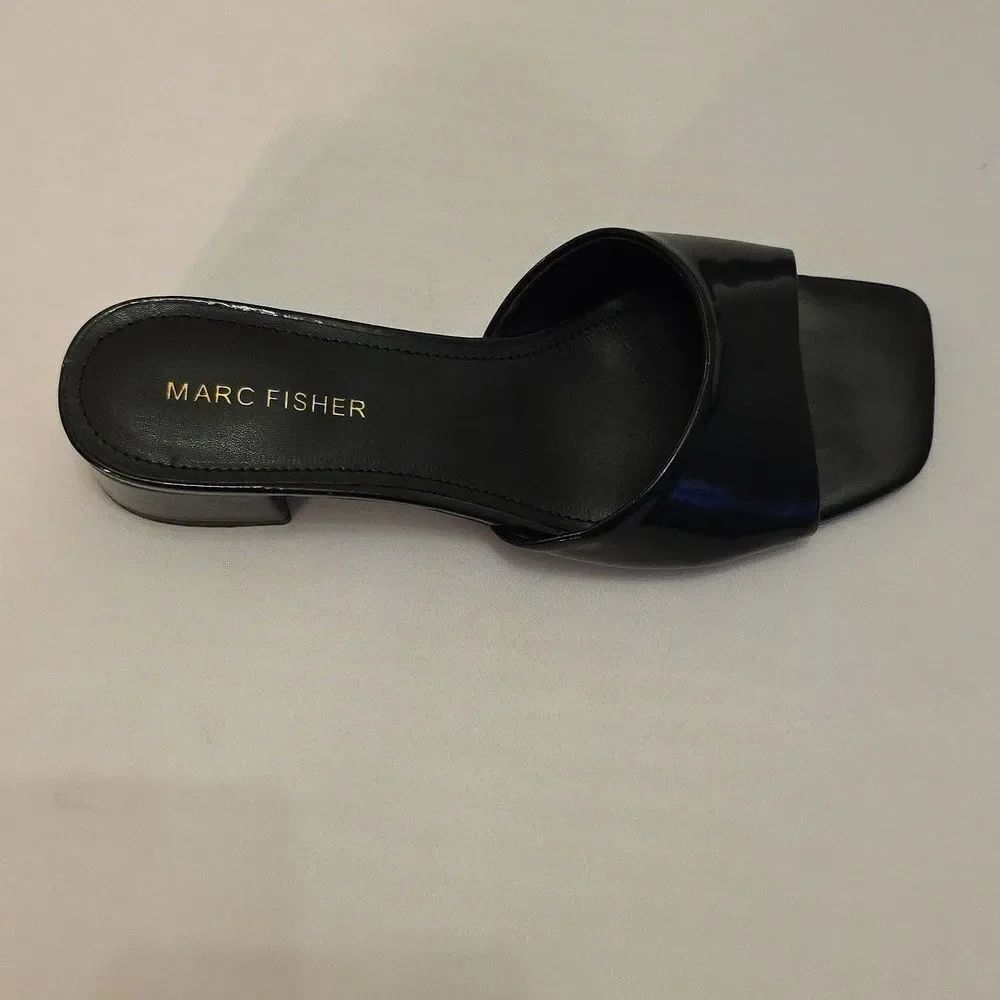 BRAND NEW MARC FISHER MFCYNLEA-C GLOSSY BLACK MULES SANDAL R3 - Picture 4 of 16
